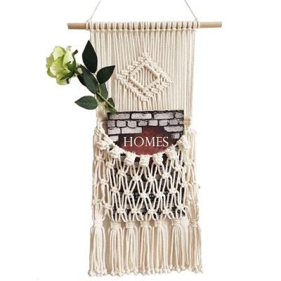 China Wall Hanging Decorative Storage Organizer Macrame Small Storage Wall Mount Bohemian Cotton Woven Hanging Pocket for sale