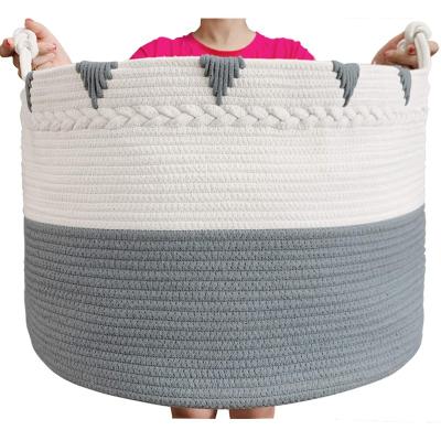 China Yunxin New Design XXXXLarge Cotton Rope Cover Basket Woven Laundry Storage Folding Basket With Eco-friendly Unique Knot Handle Design for sale