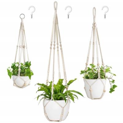 China Modern Popular Indoor Different Size Yunxin Planter Basket Flower Hanging Pot Holder 3 Pack Macrame Plant Hangers with Beads No Tassels for sale