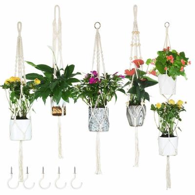 China Yunxin Hot Sale Rustic Macrame Plant Hangers Set Indoor Planter Basket Wall Hanging 5 Flower Decorative Pot Holder with 5 Hooks for sale