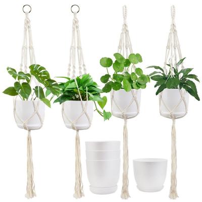 China New Arrival 2021 Modern Boho 4 Pack Macrame Plant Hangers Hanging Planter Holder For Indoor Outdoor Home Decor for sale