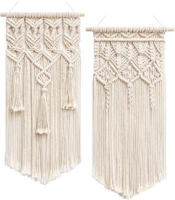 China 2 Pcs Boho Style Rustic Macrame Woven Wall Hanging Cotton Bohemian Chic Geometric Rope Art Deco Handmade For Room Wall Decoration for sale