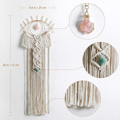 China Rustic Macrame Wall Hanging Evil Eye Dream Catcher with Crystal Stone for sale