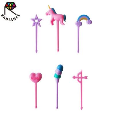 China Cute Disposable ABS Bento Picks Food Picks Fruit Forks Unicorn Animal Food Pick for sale