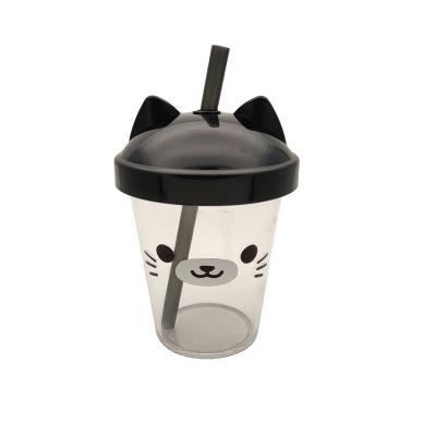 China 12 oz 375ml Disposable Cute Single Wall Reusable Plastic Cup Cold Juice Cup With Lid And Straw for sale