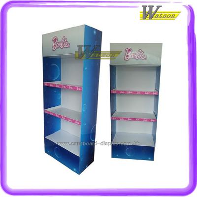 China Customized Single Sided 3 Tiers With Iron For Barbie Dress Cardboard Promotional Display Stand for sale