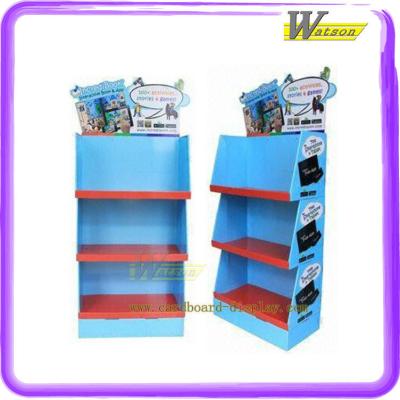 China High Customized Recyclable Material Corrugated Cardboard Floor Display Stand With Die Cut Header Card for sale