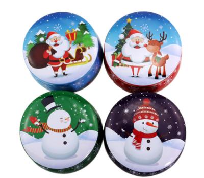 China Christmas Round Cookie Chocolate Candy Food Metal Tin Storage Plate Gift Can Box With Lid Custom Packaging for sale