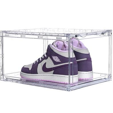 China Recyclable Popular Custom Open Foldable Open Sneaker Crate Stackable Custom Shoe Box OEM Logo Shoe Crate Clear Plastic for sale