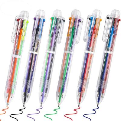 China Retractable Ballpoint Pens 6 Colors Color Switch Transparent Ballpoint Pen For School Supplies Students Kids Gift for sale