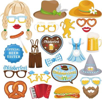 China Paper+bamboo sticks 25Pcs Munich Oktoberfest Photo Booth Props, German Oktoberfest Selfie Props, Wiesenbier Party Supplies for sale