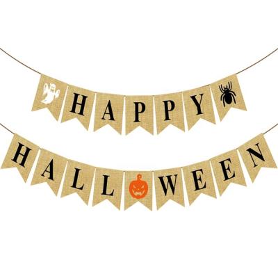 China Happy Burlap Halloween Banner Garland Bunting Flag Pumpkin Halloween Decorations for sale