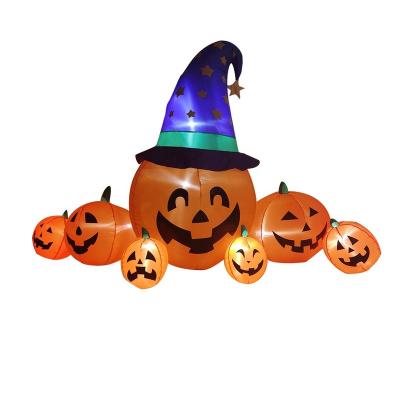 China Outdoor Decoration Halloween Inflatables Yard Explosion Decor Lawn Light Pumpkin Happy Family 7pcs for sale