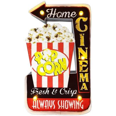 China Europe And America LED Lighted Popcorn Signs Metal Marquee Handmade Embossed Tin Decor for sale