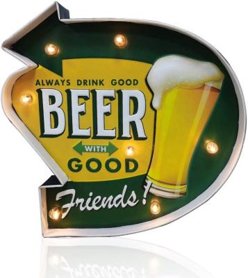 China Europe Retro Vintage Metal Tin Wall Decor Signs, Industrial Style Light Up Sign For Bar (Beer) Wall Decoration for sale