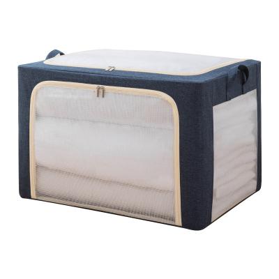 China Viable Clothes Storage Box Transparent Steel Frame Folded Collapsible Storage Box Storage Box With Lid for sale