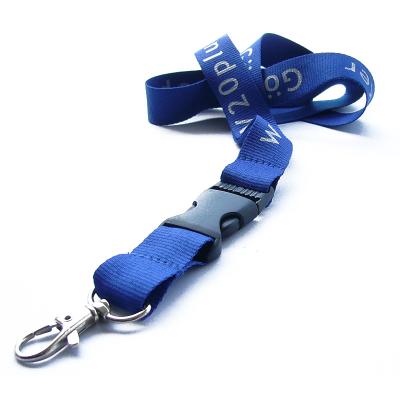 China promotional blue silk screen polyester lanyard strap with custom logo,polyester neck lanyards for sale