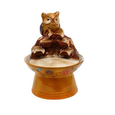 China 2021 American Handmade Animal Hand-painted Ceramic Owl Mini Desktop Decoration Indoor Water Fountain for sale