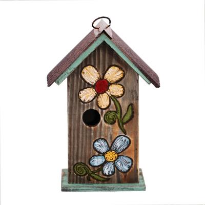 China Breathable Wooden Aviary Carved Floral Bird House for Outdoor Hanging Yard Garden Porch Patio Country Decor or Tabletop for sale