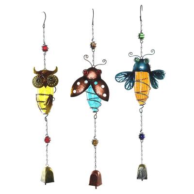 China 1 Unique AA Ni-MH Solar Battery Windchime Bee Glass Windbell With Metal Frame Wind Chime For Garden Decoration for sale