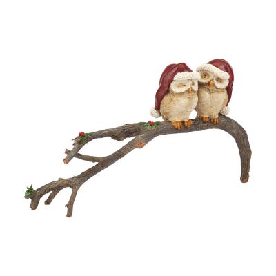 China Eco-Friendly Christmas Garden Series Two Sleepy Holiday Resin Owl Shaped Ornaments for sale