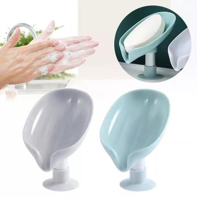 China Modern Self Draining Soap Dish Leaf Shape Decorative Drain Soap Holder Vertical Shower Bathroom Kitchen Drain Soap Box for sale