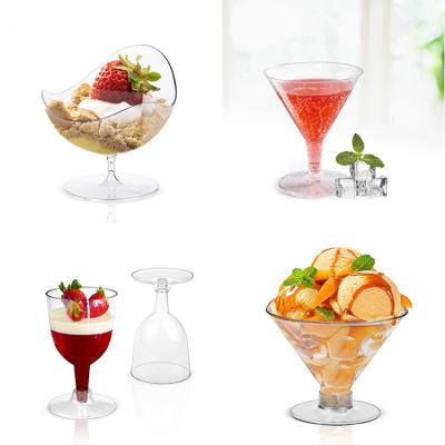 China With Handle 50ml 135ml 140ml 170ml PS Hard Plastic Transparent Disposable Cocktail Foam Cake Tumbler Red Wine Glass Cup for sale