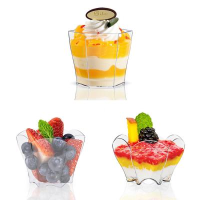 China Hard Plastic Transparent Disposable Flower Shaped Pudding Mousse Cup PS Pudding Mousse Cup Candy Plastic Box for sale