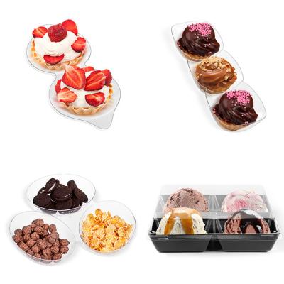 China Plastic Transparent Disposable One-Piece Cake Box Four-Grid Three-Grid Two-Grid Snack Plate Dessert Dish Dessert Box for sale