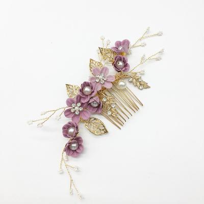 China Headdress Wedding Hair Comb Bridal Jewelry Accessory For Women Party Pearl Hair Flower Dish Hair Comb Wedding Bridal Headdress for sale