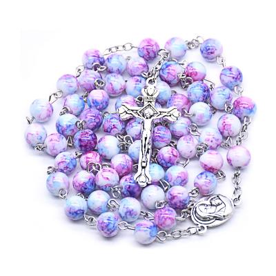 China Ocean's First CLASSIC Girl Holy Scripture Rosary Beads Plum Color Cross Necklace Catholic Religious Promotion for sale