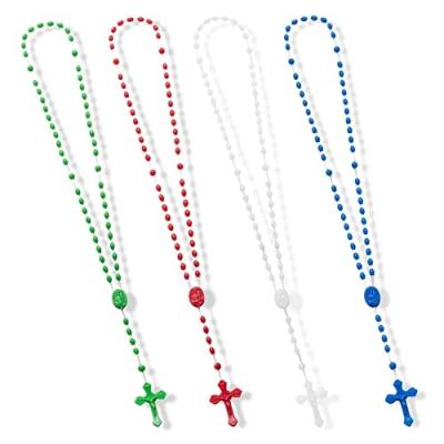 China 100pcs CLASSIC Plastic Rosary Cross Religious Plastic Beads 17 Inch 4 Assorted Rosary Colors Beads Catholic Luminous Rosaries Necklace for sale