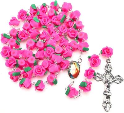 China Other Religious Jewelry Christian Red Rose Rosary Necklace 10mm Perfume Pearl Rosaries Holy Cross Necklace for sale