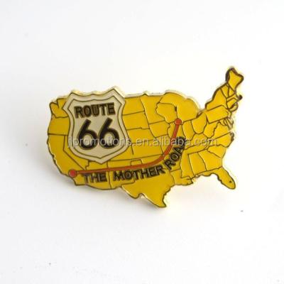 China Custom USA Route 66 State Map Enamel Lapel Pin With Epoxy for sale