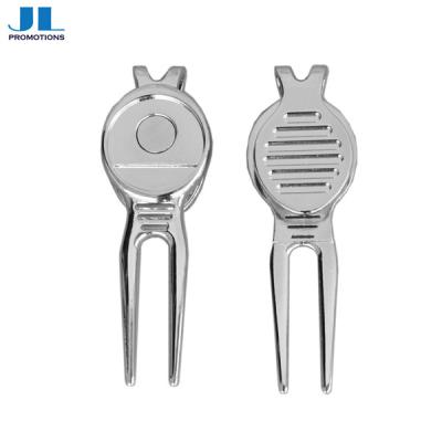 China With Clip Golf Divot Repair Tool Fork Metal Back Golf Digging Tool With Custom Logo Ball Marker for sale