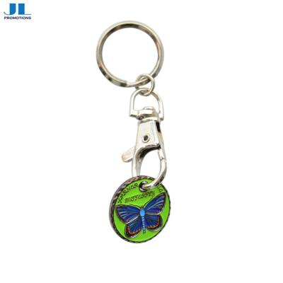 China Custom Trolley Metal Shopping Trolley Coin Holder Key Chain Shopping Trolley Coin Butterfly Coin for sale