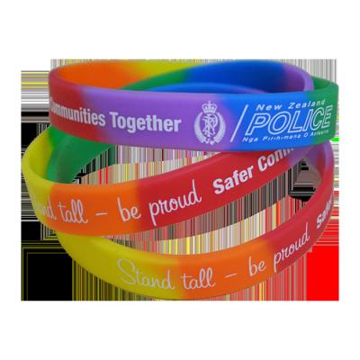 China China Printed Or Mixed Colorful Debossed Rainbow Silicone Wristband for sale