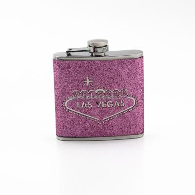 China Custom Leather Gift Novelty Hip Flasks With Etching Glittering Sleeve for sale