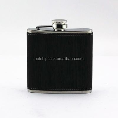 China Gift 6oz Black PU Stainless Steel Imitation Leather Hidden Hip Flask for sale