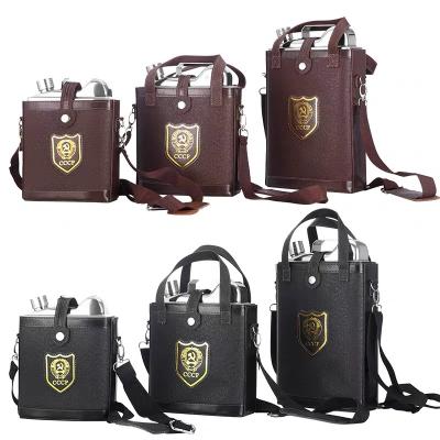 China Metal Material Stainless Steel Oil Hip Shape Flask With Logo Package In Leather Bag for sale