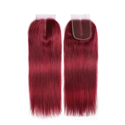 China 100% Virgin Hair Cuticle Aligned Hair Bundles With 4*4 Lace Frontal Closure 99j Red for sale