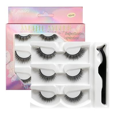 China Hot Selling False Eyelash Box False Eyelash Easy Use No Magnetic False Mink Self Adhesive Eyelash Tweezers Set 3pair for sale