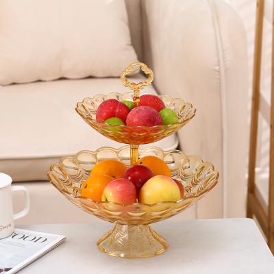 China Sustainable Farmhouse Decor Plastic Fruit Tray 2 Tier Dish Bowl Form Two Tiered Tray For Food Storage for sale