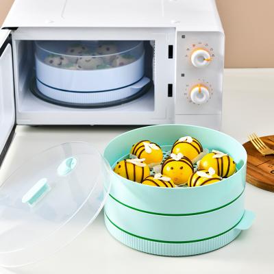 China Double Layer Sustainable Home Kitchen Tools Safe Plastic Cookware Container Microwave PP Food Steamer Basket For Steamed Stuffed Bun for sale