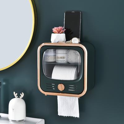 China Wall Mounted Hanging Retro TV Shape Household Sustainable Luxury Storage Plastic Tissue Box For Roll Paper for sale