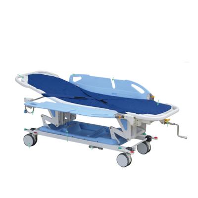 China Hospital BT-TR028 Emergency Steel Patient Transport Stretcher Medical Transfer Trolley With Mattress ABS Rails Price for sale