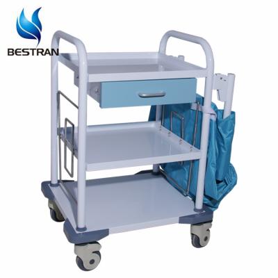 China New Design BT-SLT020 Easy Clean Cheap Hospital Medical Dressing Trolley 3 Layers Mobile Stainless Steel With One Drawer Morning Nursing Trolley Cleaning Trolleys Canvas Price for sale