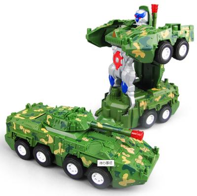 China Slide Button LED Light Toy Cars With Sound Automatic Electric Car Toy For Kids Battle Tank Battery Operated Electronic Transforming Toys For Kid for sale