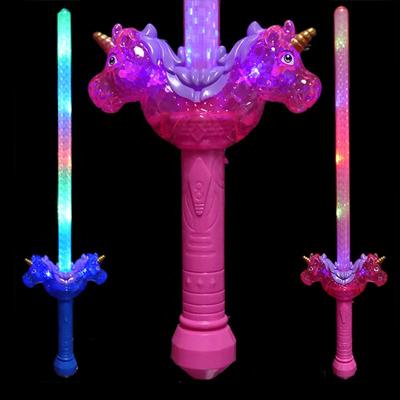 China Flashing With Sound LED Unicorn Plastic Flashing Sword With Crystal Ball Light Up Dinosaur Magic Laser Light Up Saber Led Lights LightSaber Sword for sale