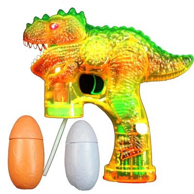 China Blinking and Blinking Hundred Powers T-Rex Jurassic Dinosaur Toy Bubble Blowing Gun Bubble Fan Battery Powered Memory Maker for sale